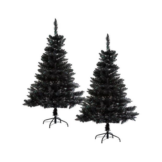 Foto van Set van 2x stuks kunst kerstbomen/kunstbomen zwart h150 cm - kunstkerstboom
