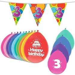 Foto van Leeftijd verjaardag thema 3 jaar pakket ballonnen/vlaggetjes - feestpakketten