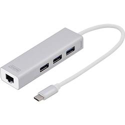 Foto van Digitus da-70255 3 + 1 poorten usb 3.2 gen 1-hub met ingebouwde netwerkaansluiting zilver