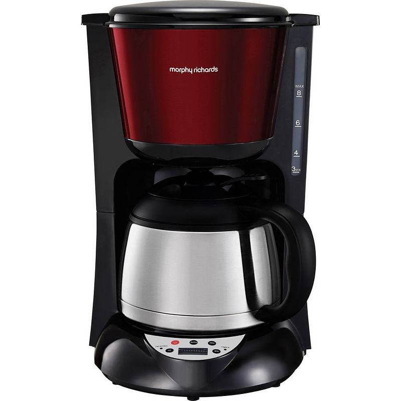 Foto van Morphy richards accents koffiezetapparaat rvs, rood thermoskan, warmhoudfunctie, timerfunctie, display