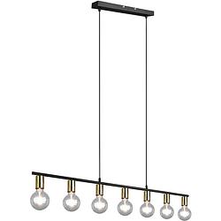 Foto van Led hanglamp - trion zuncka - e27 fitting - 7-lichts - rechthoek - mat zwart/goud - aluminium