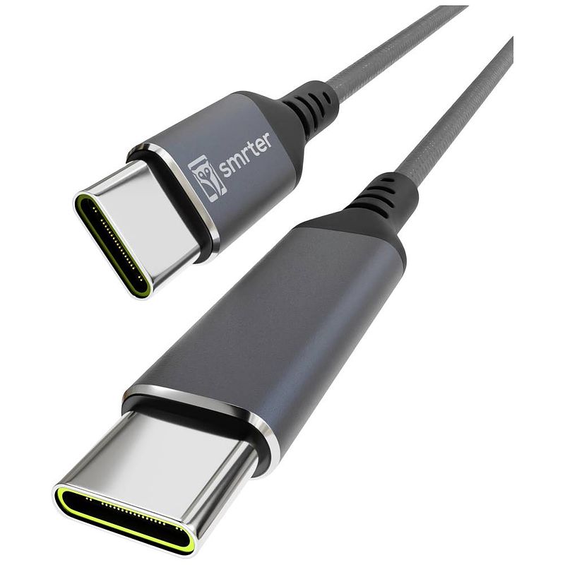 Foto van Smrter usb-c-kabel usb 2.0 usb-c stekker, usb-c stekker 0.4 m antraciet met otg-functie, rond, stoffen mantel smrter_speedy100_s_at