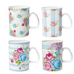 Foto van Haes deco - mokken set van 4 - 12x8x11 cm / 300 ml ( set 4 ) - assorti met bloemen - mok