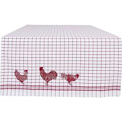 Foto van Clayre & eef - tafelloper - katoen - geruit - kippen & hanen - country side chicken - rood - 50 x 140 cm