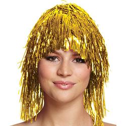 Foto van Dames tinsel/folie carnaval pruik - goud kleur - disco/eighties - verkleedpruiken