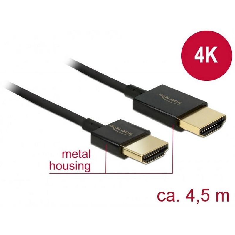 Foto van Delock hdmi aansluitkabel hdmi-a stekker, hdmi-a stekker 4.50 m zwart 84775 vergulde steekcontacten hdmi-kabel