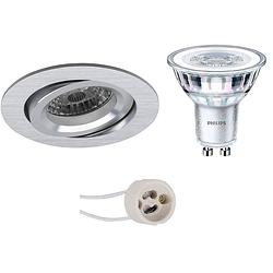 Foto van Led spot set - pragmi aerony pro - gu10 fitting - inbouw rond - mat zilver - kantelbaar - ø82mm - philips - corepro 840