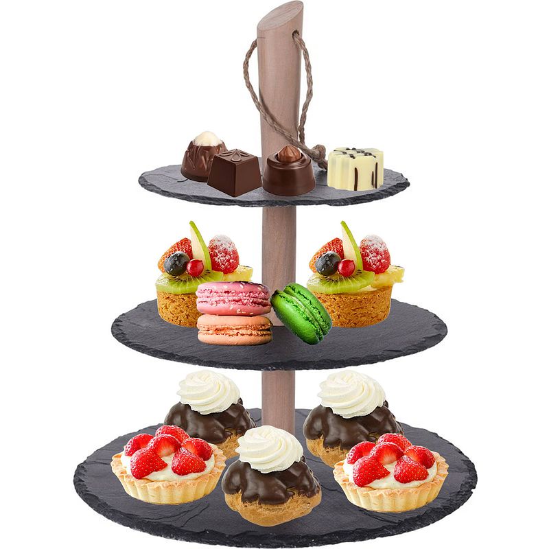 Foto van High tea etagere - 3-laags - leisteen - 30 cm - etageres