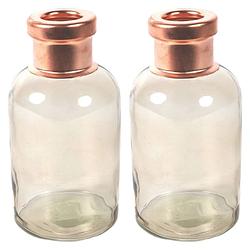 Foto van Bloemenvaas firm bottle - 2x - transparant beige/koper - glas - d10 x h21 cm - vazen