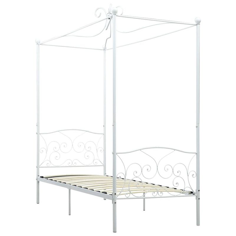 Foto van The living store metalen hemelbedframe - wit - 211 x 109 x 227 cm - geschikt voor 100 x 200 cm matras