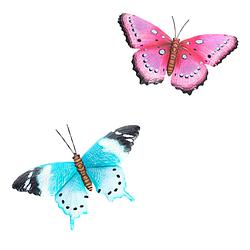 Foto van Set van 2x metalen tuin decoratie vlinders voor aan de muur/wand 37 cm - tuinbeelden