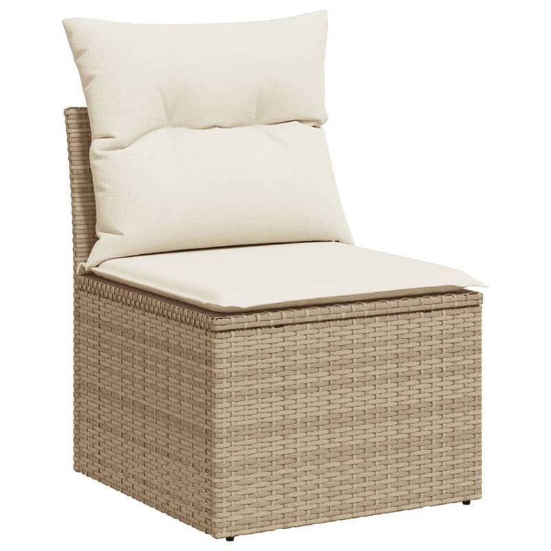 Foto van Vidaxl tuinbank zonder armleuning met kussens poly rattan beige