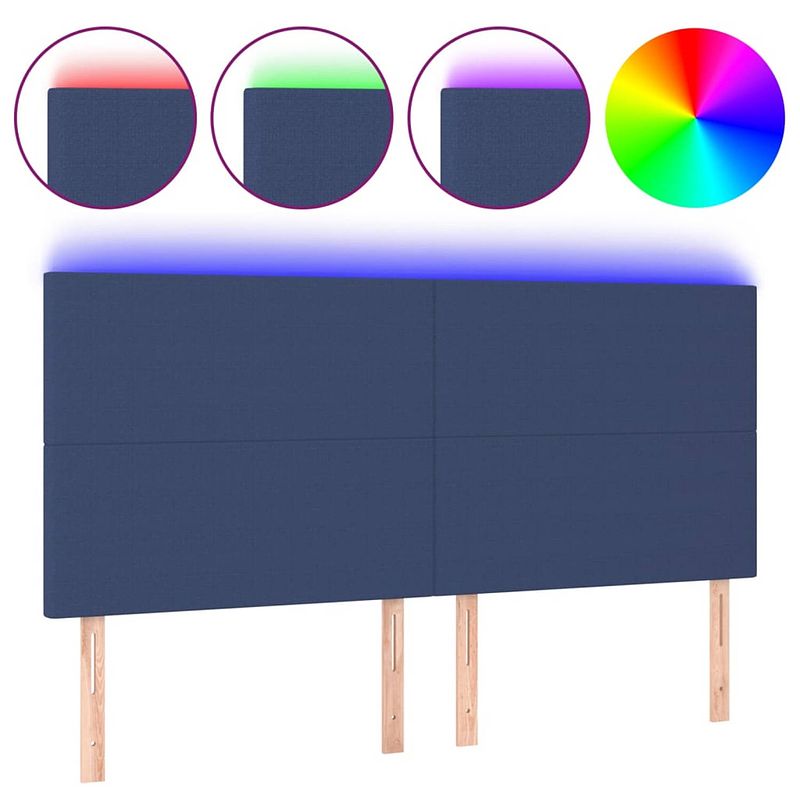 Foto van Vidaxl hoofdbord led 160x5x118/128 cm stof blauw