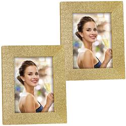 Foto van 2x stuks houten fotolijstje goud met glitters geschikt voor een foto van 20 x 30 cm - fotolijsten