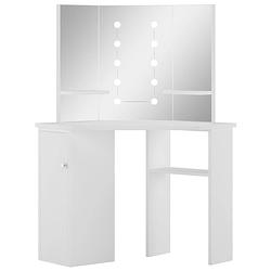 Foto van The living store kaptafel hoekopmaaktafel - 111 x 54 x 141.5 cm - wit mdf - met 3 spiegels en led-verlichting