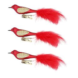 Foto van 3x stuks decoratie vogels op clip rood 20 cm - kersthangers