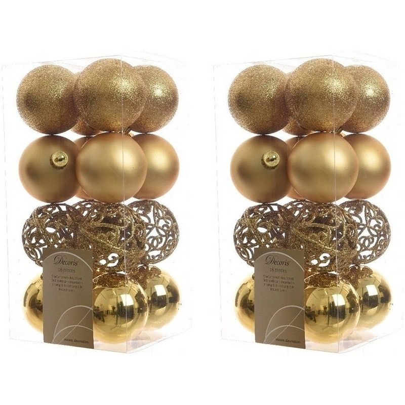 Foto van 32x kunststof kerstballen mix goud 6 cm kerstboom versiering/decoratie - kerstbal