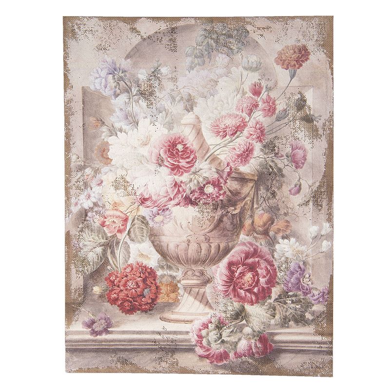 Foto van Clayre & eef schilderij 55*73 cm beige roze jute rechthoek bloemen muurdecoratie wanddecoratie beige muurdecoratie