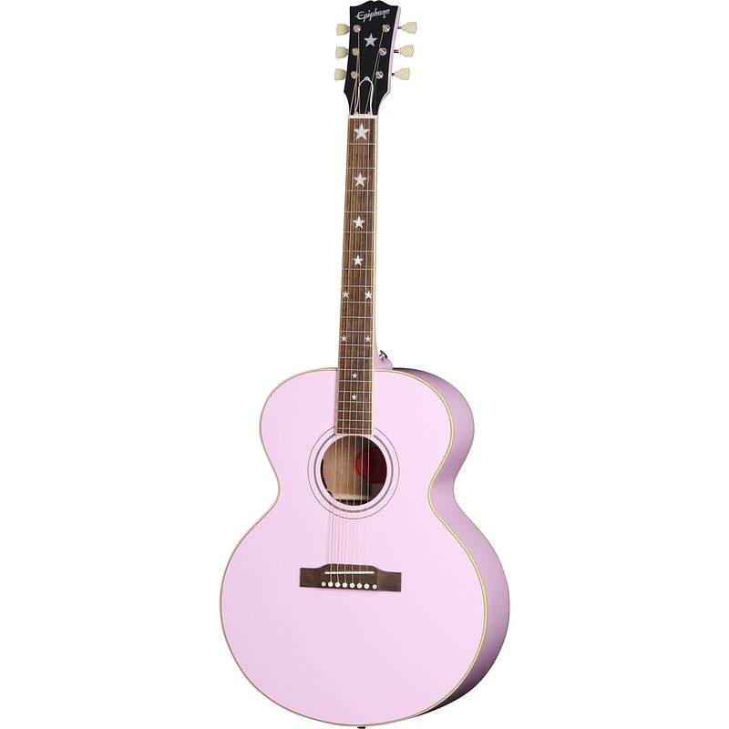 Foto van Epiphone modern collection j-180 ls pink elektrisch-akoestische westerngitaar met koffer