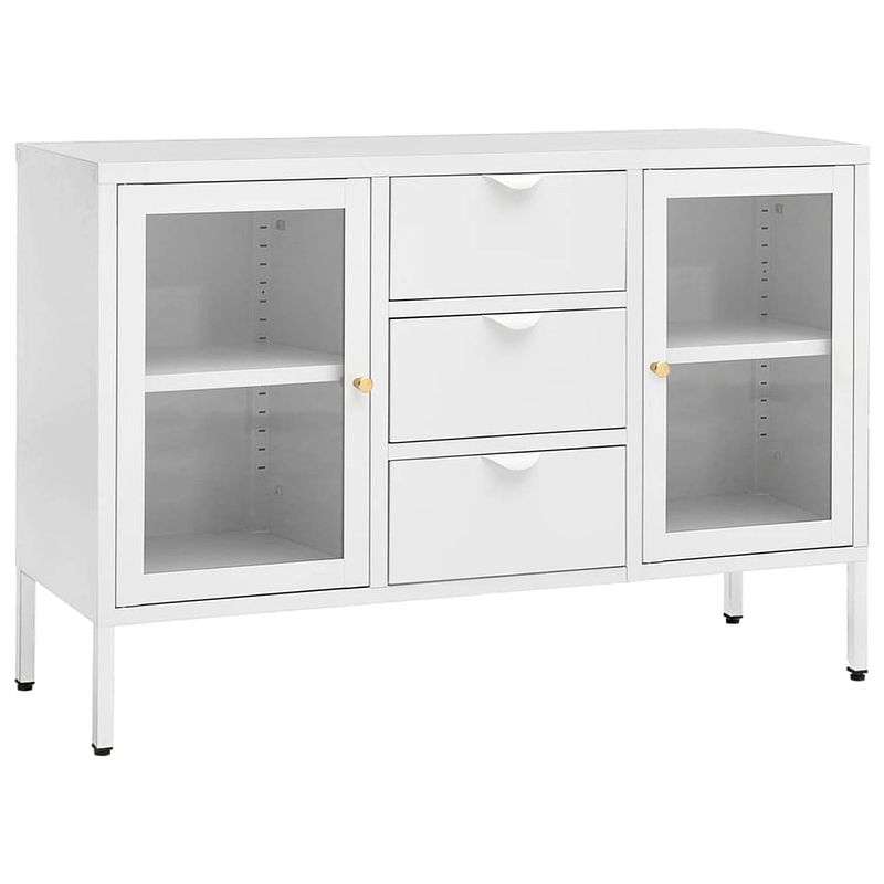 Foto van Vidaxl dressoir 105x35x70 cm staal en gehard glas wit