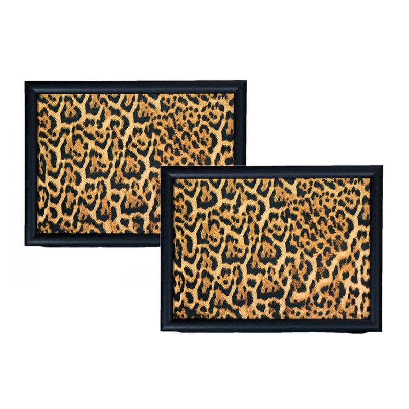 Foto van Set van 2x stuks schootkussens/laptrays luipaard print 43 x 33 cm - sierkussens