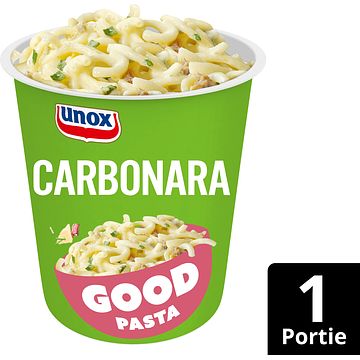 Foto van 1+1 gratis | unox good pasta carbonara 71g aanbieding bij jumbo