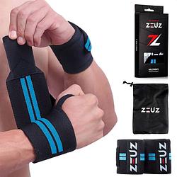 Foto van Zeuz® 2x fitness & crossfit polsband - wrist wraps - krachttraining - polsbrace - blauw & zwart