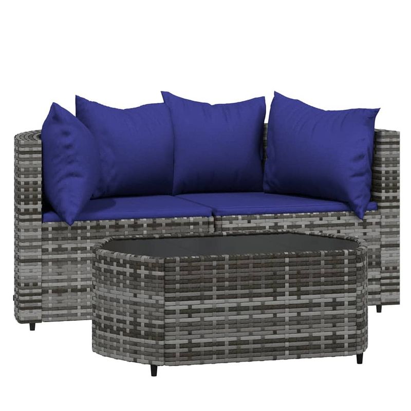 Foto van Vidaxl 3-delige loungeset met kussens poly rattan grijs