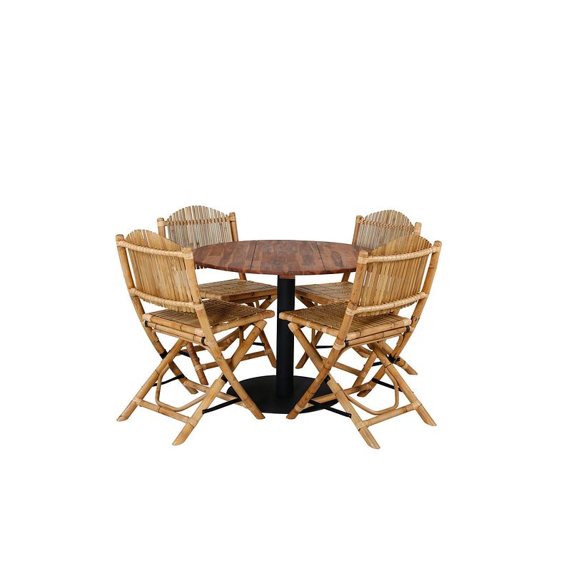 Foto van Cot tuinmeubelset tafel ø100cm en 4 stoel f cane lichtgrijs, naturel.