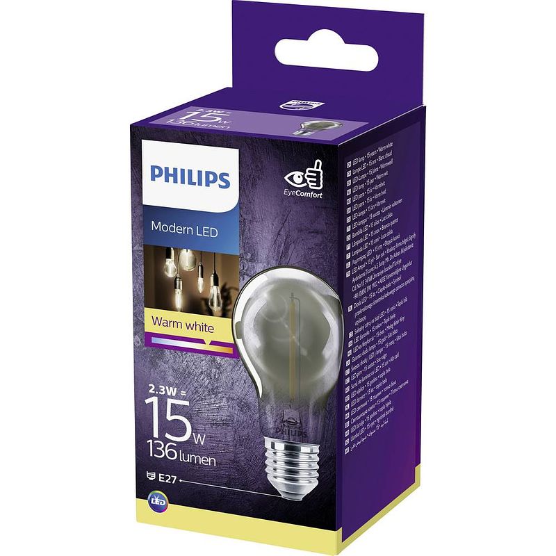 Foto van Philips lighting 75963600 led-lamp e27 peer 2.3 w = 11 w warmwit (ø x l) 6 cm x 10.6 cm 1 stuk(s)