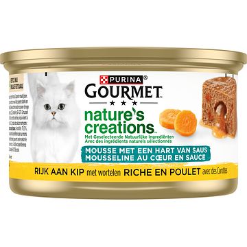 Foto van Gourmeta¢ nature'ss creations mousse met een hart van saus, rijk aan kip met wortelen kattenvoer 85g bij jumbo