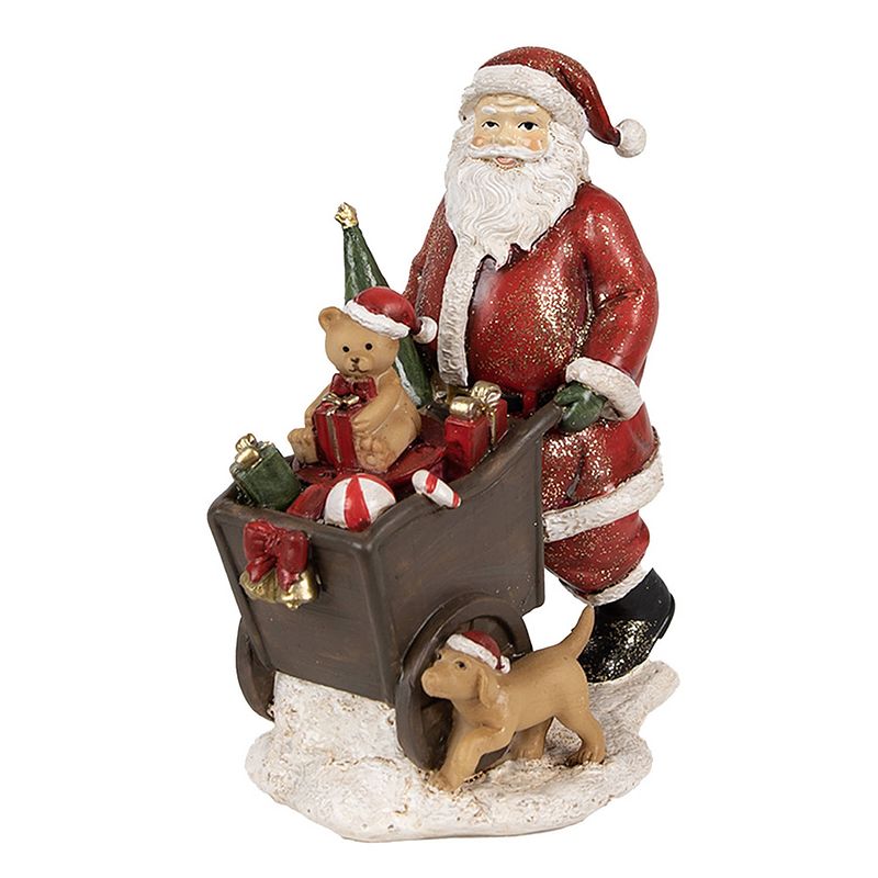 Foto van Clayre & eef beeld kerstman 12x8x15 cm rood polyresin kerstdecoratie rood kerstdecoratie