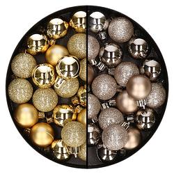 Foto van 40x stuks kleine kunststof kerstballen champagne en goud 3 cm - kerstbal