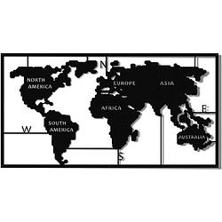 Foto van Homemania wanddecoratie world map 90x55 cm metaal zwart