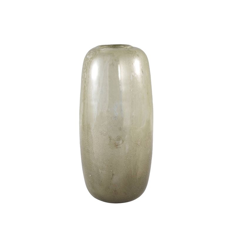 Foto van Ptmd oliva green blended glass vase round m