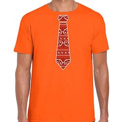 Foto van Oranje koningsdag t-shirt - boeren zakdoek stropdas - voor heren l - feestshirts