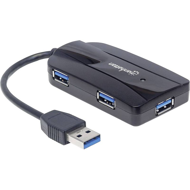 Foto van Manhattan 163590 3 poorten usb 3.2 gen 1-hub met ingebouwde sd-kaartlezer zwart