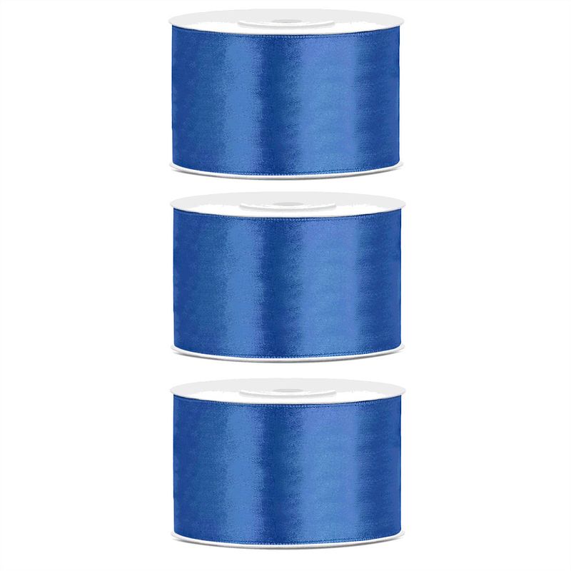 Foto van 3x hobby/decoratie marine blauw satijnen sierlinten 3,8 cm/38 mm x 25 meter - cadeaulinten