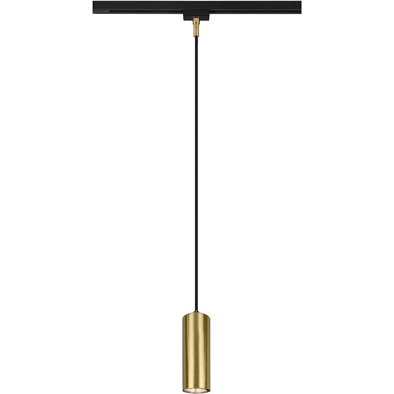 Foto van Led railverlichting - hanglamp - trion dual monla - 2 fase - gu10 fitting - rond - mat goud - aluminium
