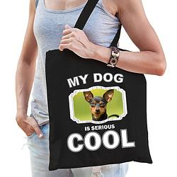 Foto van Katoenen tasje my dog is serious cool zwart - dwergpinscher honden cadeau tas - feest boodschappentassen