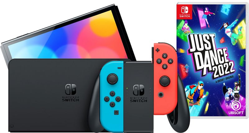 Foto van Nintendo switch oled rood/blauw + just dance 2022
