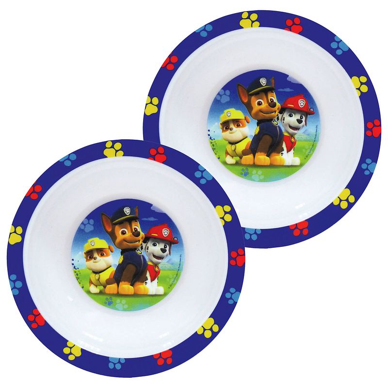 Foto van 2x stuks kunststof ontbijtbordje diep paw patrol 16 cm - kinderservies