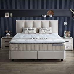 Foto van 1-persoons boxspring met opbergruimte birdybedd - beige - beige 90x200 cm - pocketveringen - inclusief topper - dekbed-discounter.nl