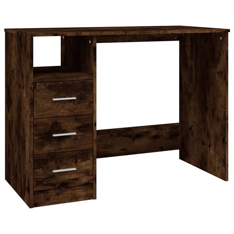 Foto van The living store bureau s - bureau met lades - 102 x 50 x 76 cm - gerookt eiken