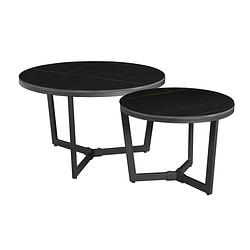 Foto van Dimehouse industriële salontafel brady - marmer salontafel set van 2 - zwart