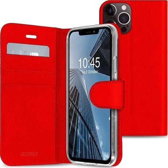 Foto van Accezz wallet softcase bookcase iphone 13 pro max telefoonhoesje rood