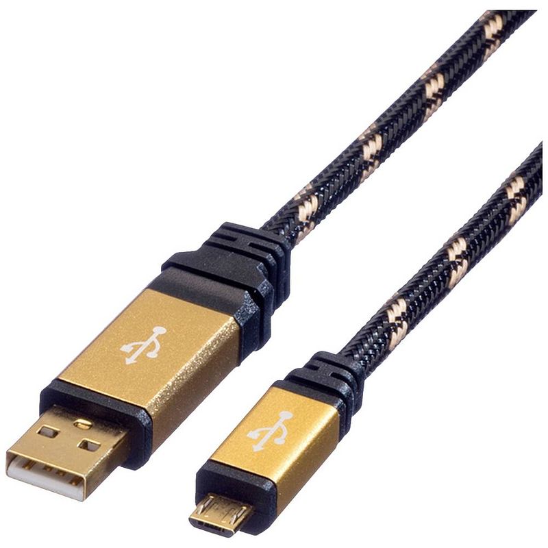 Foto van Roline usb-kabel usb 2.0 usb-a stekker, usb-micro-b stekker 1.80 m zwart, goud afgeschermd 11.02.8826