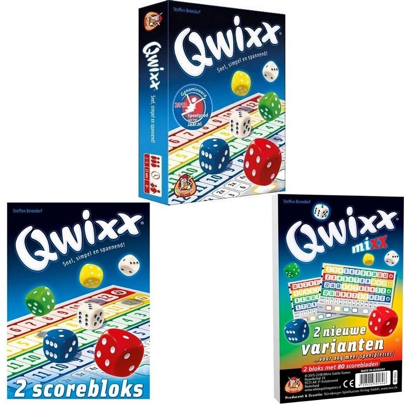 Foto van Spellenbundel - 3 stuks - dobbelspel - qwixx & 2 extra scoreblocks & qwixx mixx