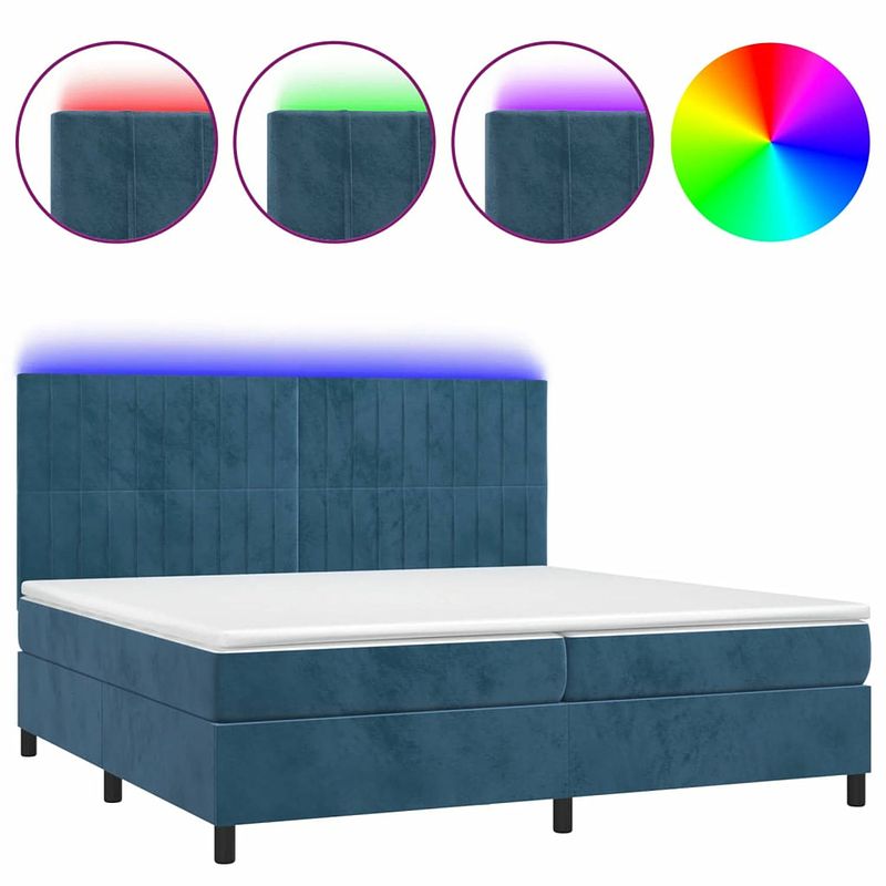 Foto van Vidaxl boxspring met matras en led fluweel donkerblauw 200x200 cm