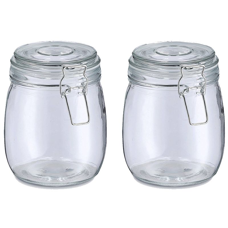 Foto van Zeller voorraadpot/bewaarpot alfie - 2x - 750 ml - glas - beugelsluiting - d11 x h14 cm - voorraadpot